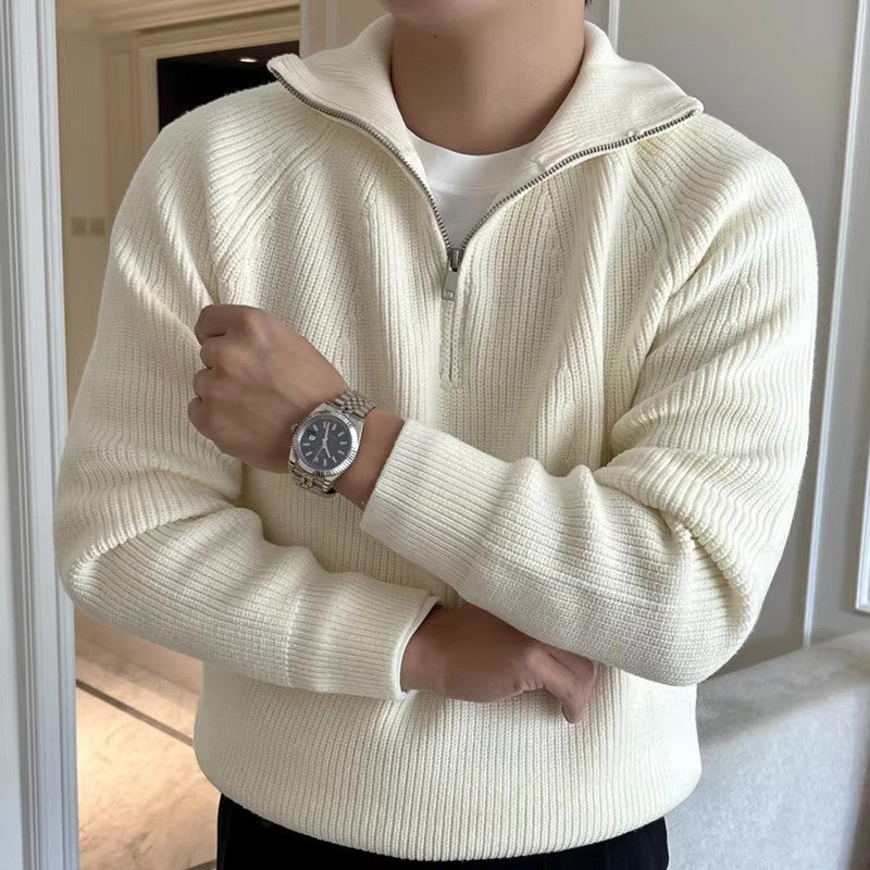 Men's Ribbed Knit Jumper with Half-Zip | Casual
