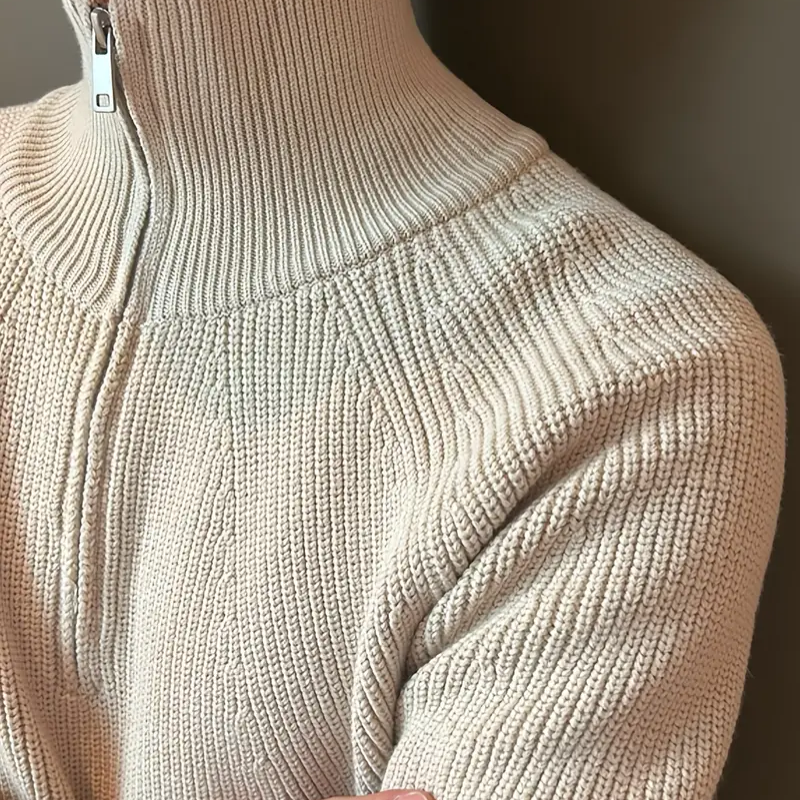 Men's Ribbed Knit Jumper with Half-Zip | Casual