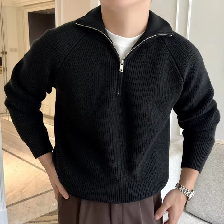 Men's Ribbed Knit Jumper with Half-Zip | Casual