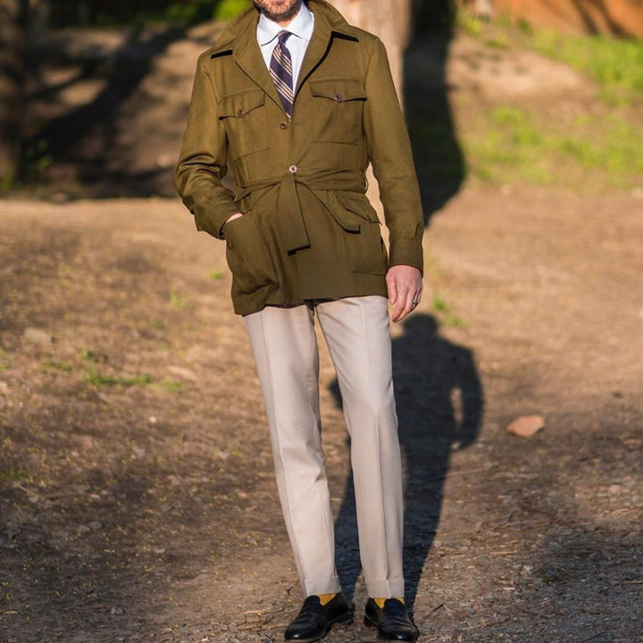 Men's Short Trench Coat with Flap Pockets & Tie Belt | Old Money