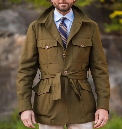 Men's Short Trench Coat with Flap Pockets & Tie Belt | Old Money