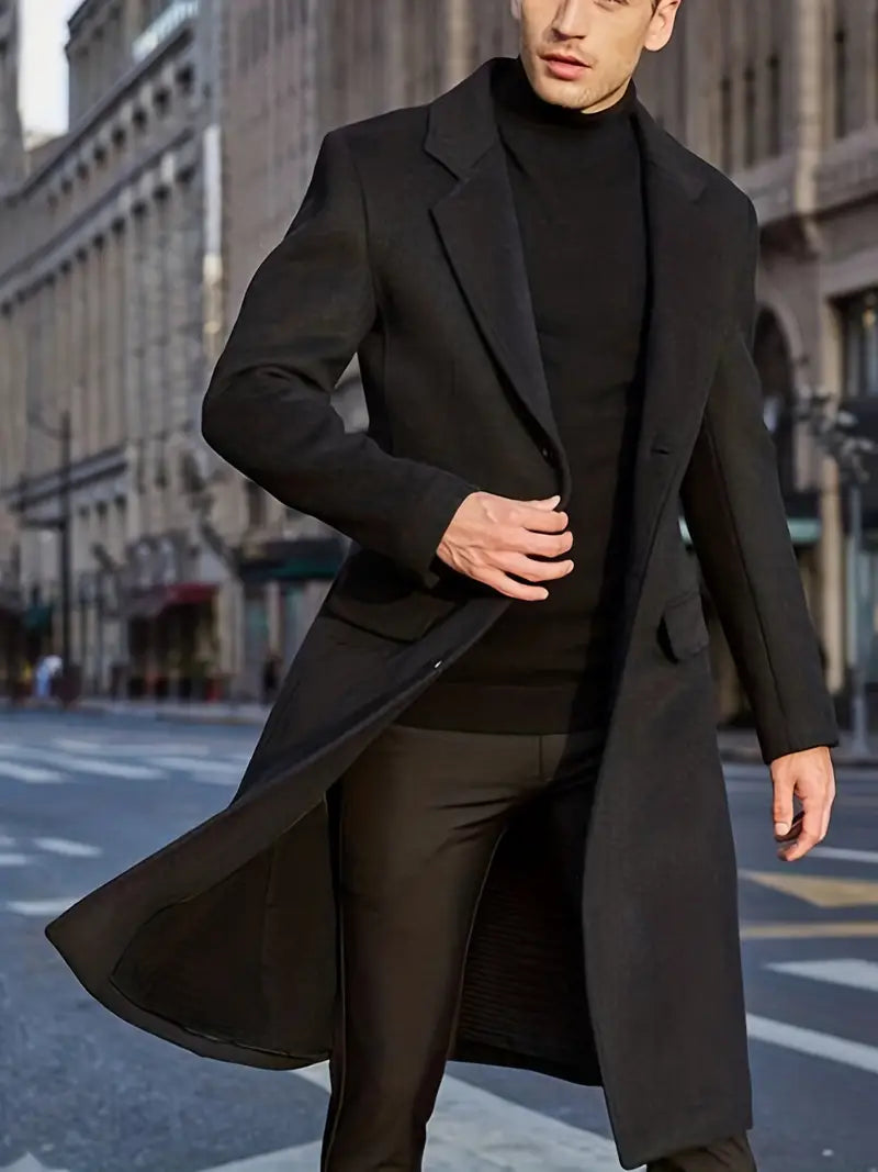 Men's Slim Fit Trench Coat with Notched Lapel | Long