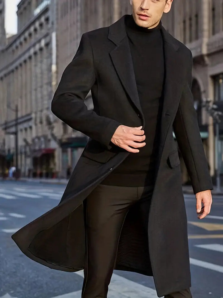 Men's Slim Fit Trench Coat with Notched Lapel | Long