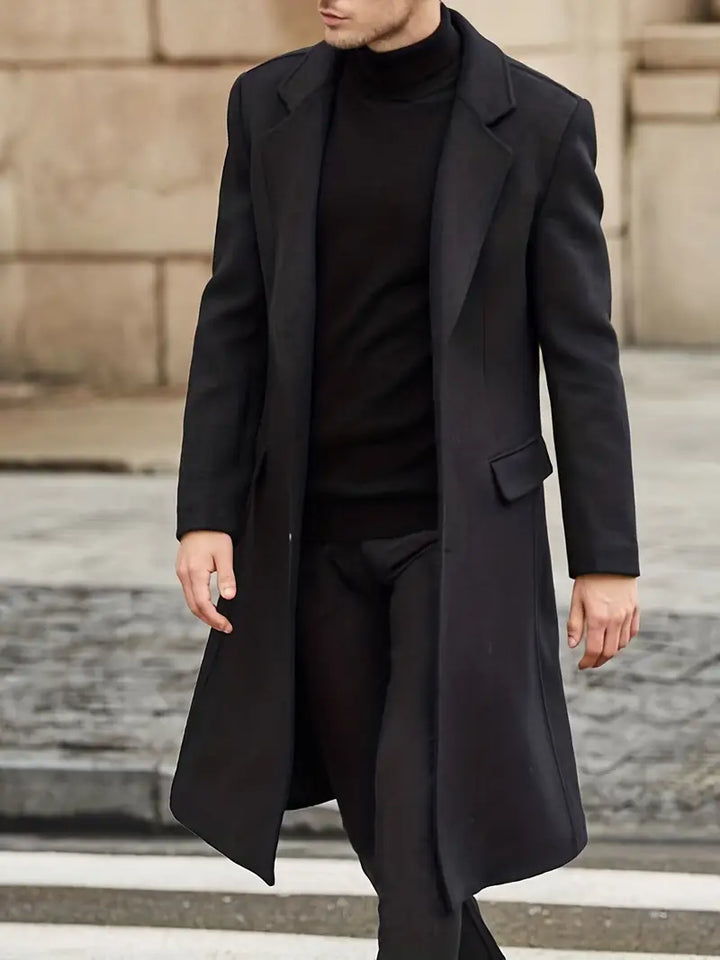 Men's Slim Fit Trench Coat with Notched Lapel | Long
