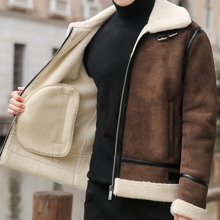 Men's Suede Jacket Shearling Lined Zip Up | Bomber