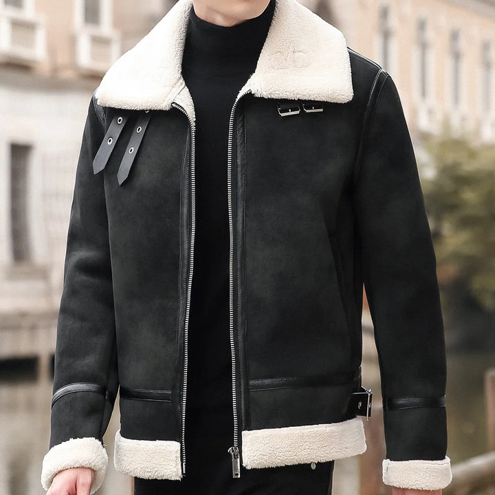 Men's Suede Jacket Shearling Lined Zip Up | Bomber