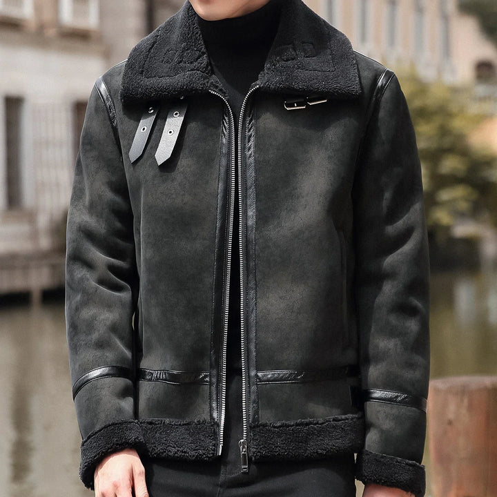 Men's Suede Jacket Shearling Lined Zip Up | Bomber
