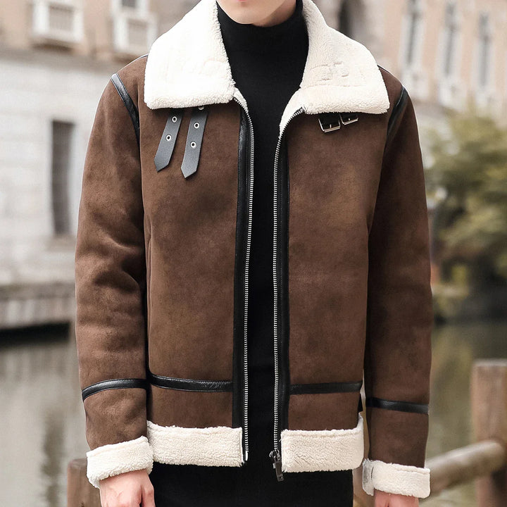 Men's Suede Jacket Shearling Lined Zip Up | Bomber