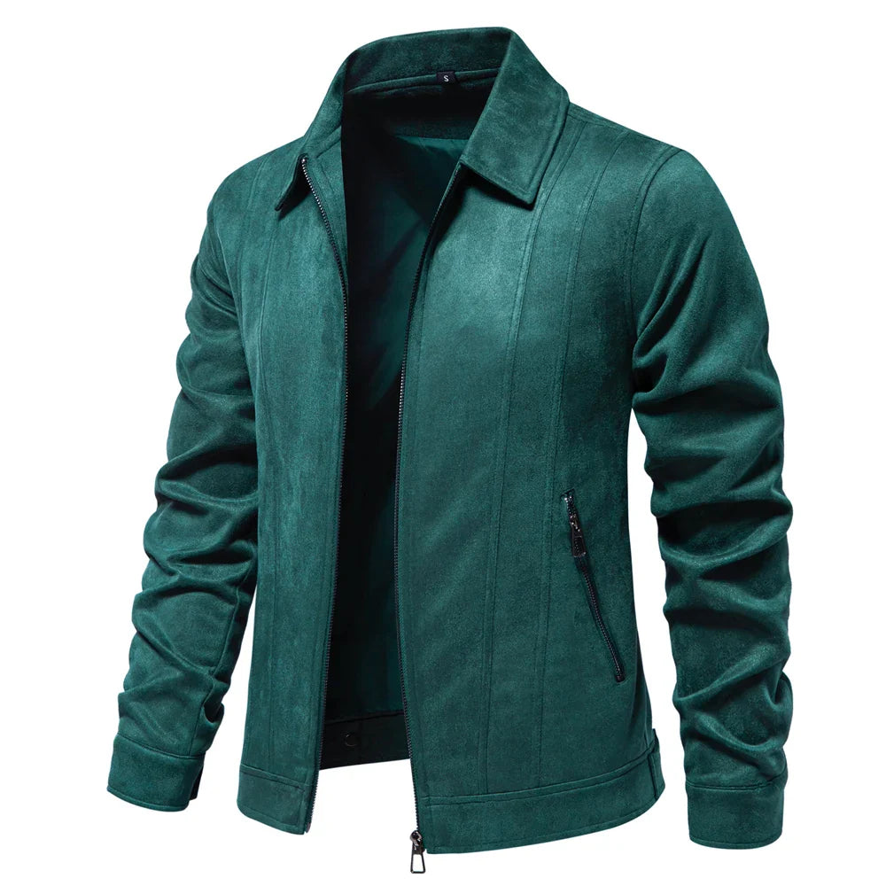 Men's Suede Jacket Zip Up Collar | Bomber
