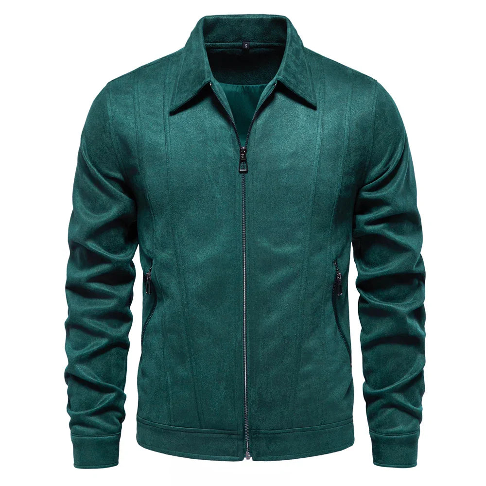 Men's Suede Jacket Zip Up Collar | Bomber