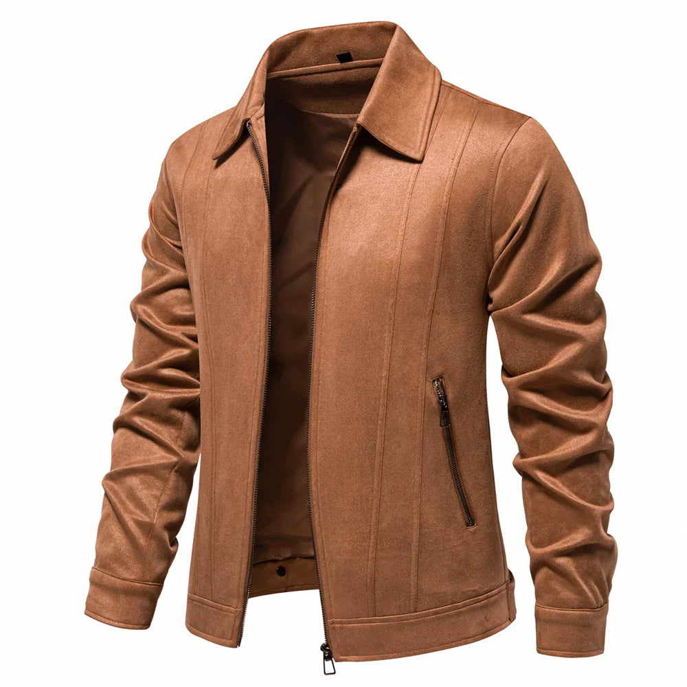 Men's Suede Jacket Zip Up Collar | Bomber