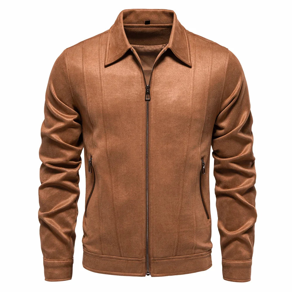 Men's Suede Jacket Zip Up Collar | Bomber