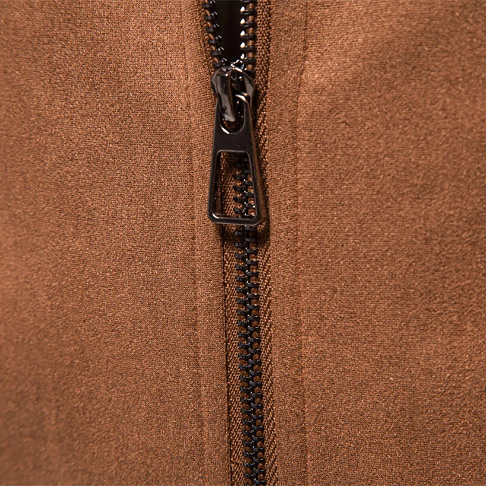 Men's Suede Jacket Zip Up Collar | Bomber