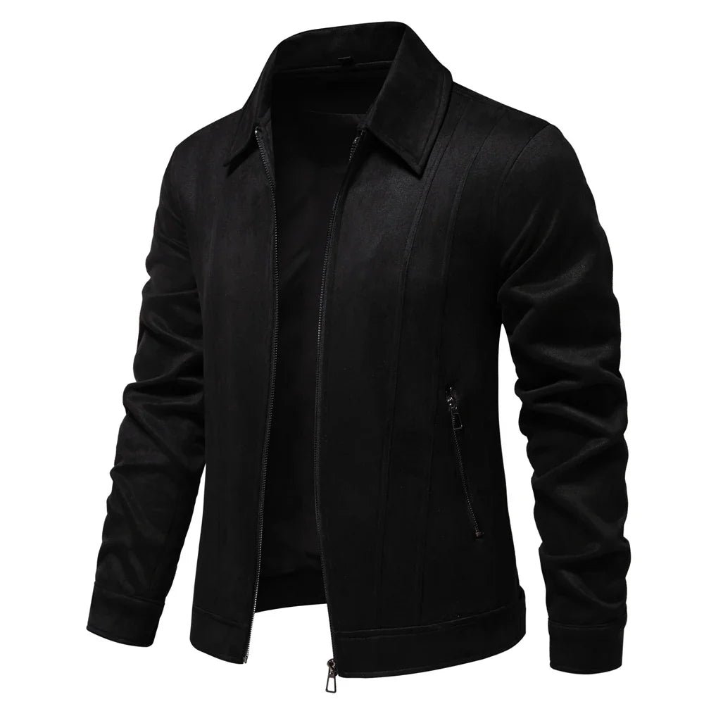 Men's Suede Jacket Zip Up Collar | Bomber