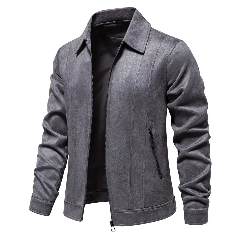 Men's Suede Jacket Zip Up Collar | Bomber