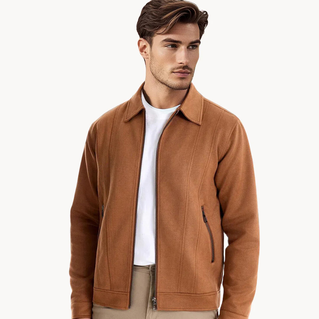 Men's Suede Jacket Zip Up Collar | Bomber