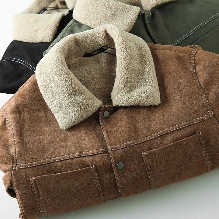 Men's Suede Jacket with Fluffy Lining & Shearling Collar | Winter