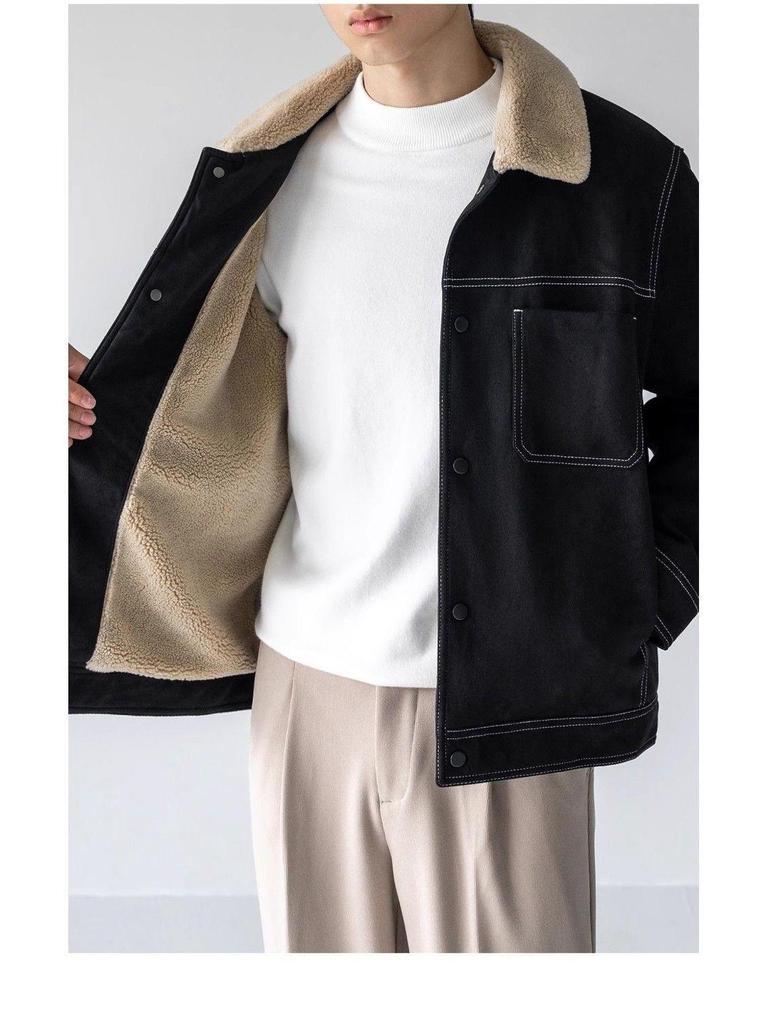 Men's Suede Jacket with Fluffy Lining & Shearling Collar | Winter