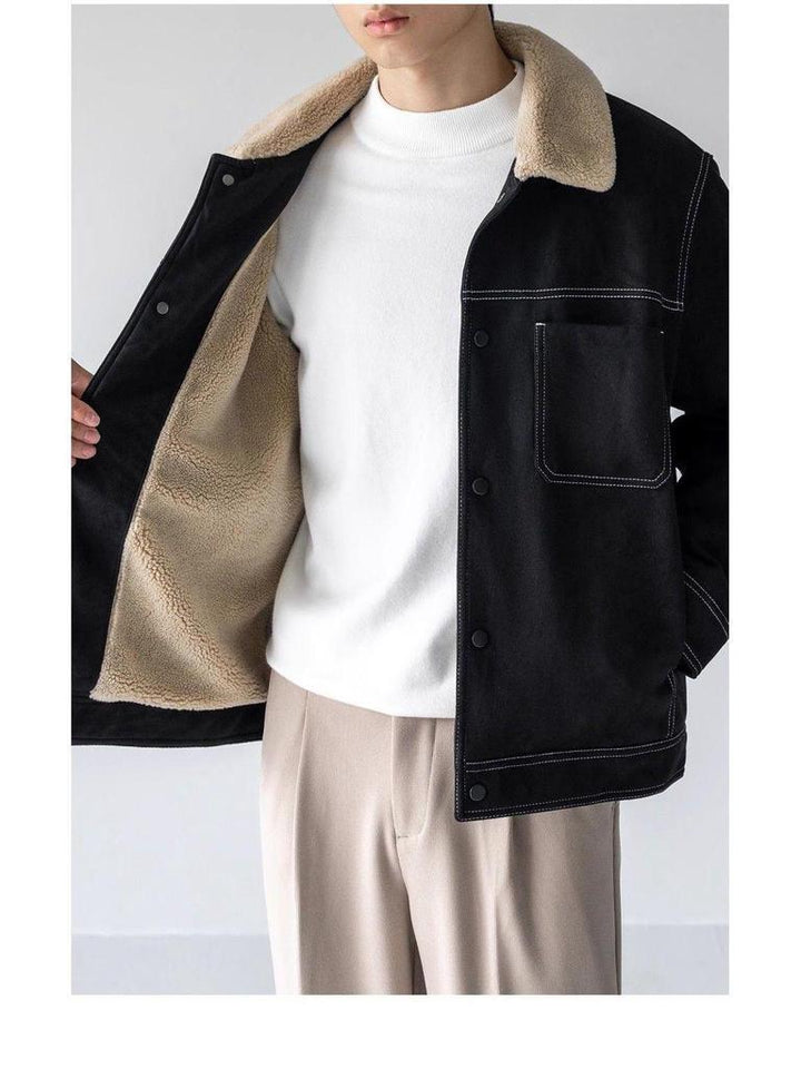Men's Suede Jacket with Fluffy Lining & Shearling Collar | Winter