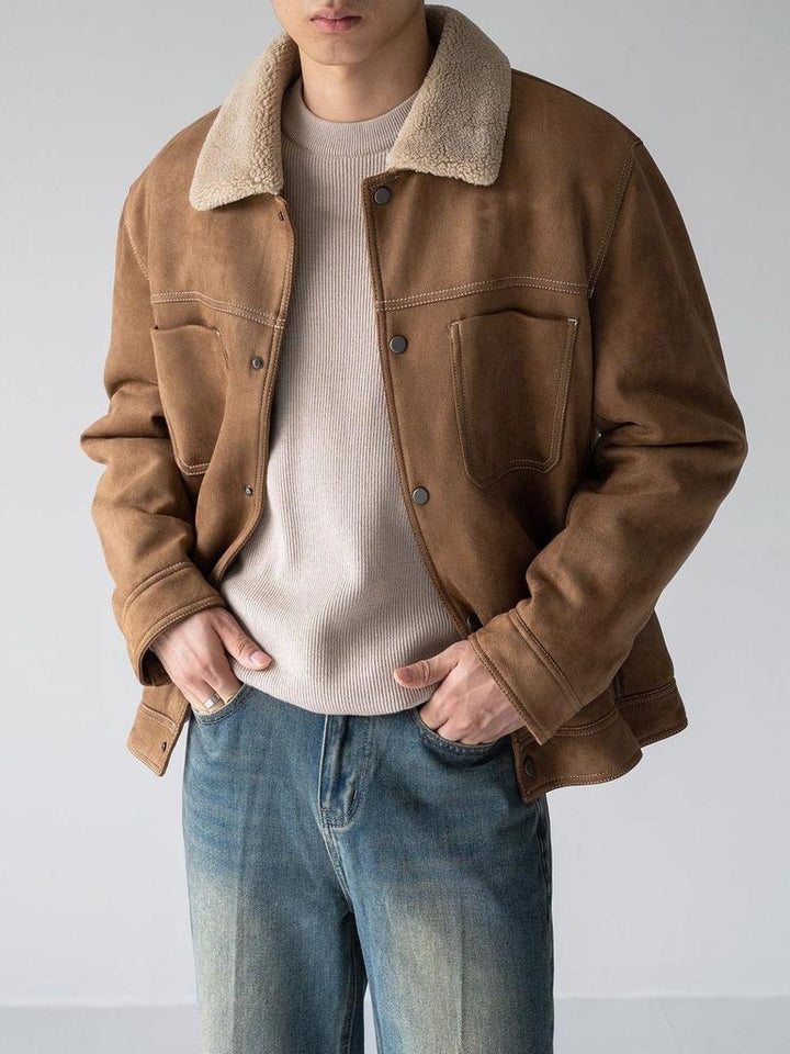 Men's Suede Jacket with Fluffy Lining & Shearling Collar | Winter