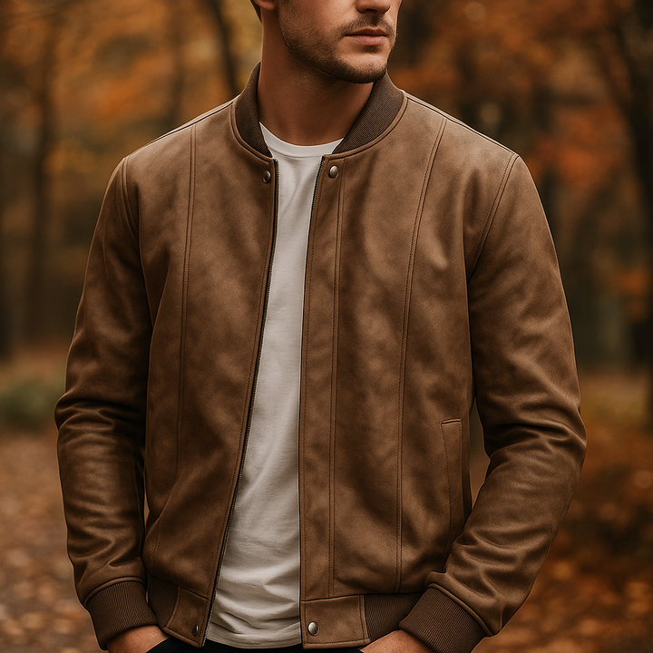 Men's Suede Jacket with Ribbed Collar | Bomber