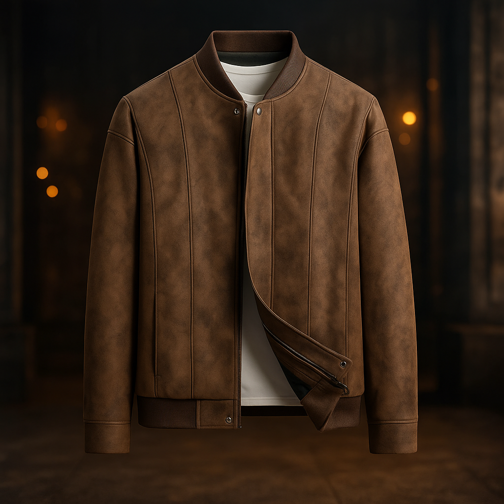 Men's Suede Jacket with Ribbed Collar | Bomber
