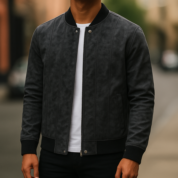 Men's Suede Jacket with Ribbed Collar | Bomber
