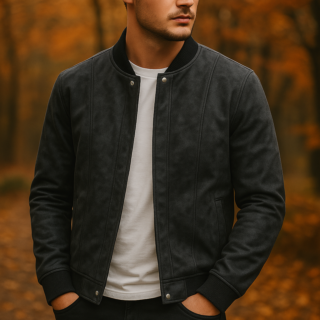 Men's Suede Jacket with Ribbed Collar | Bomber