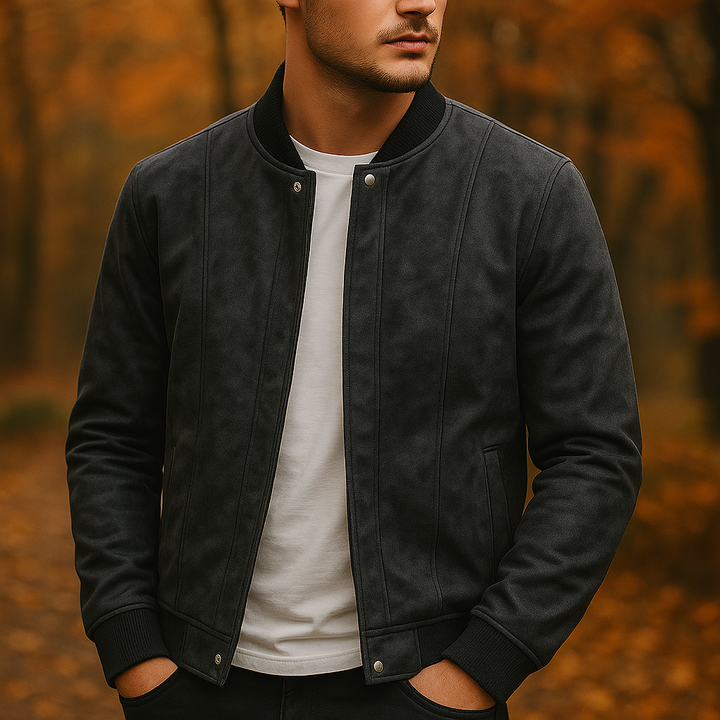 Men's Suede Jacket with Ribbed Collar | Bomber