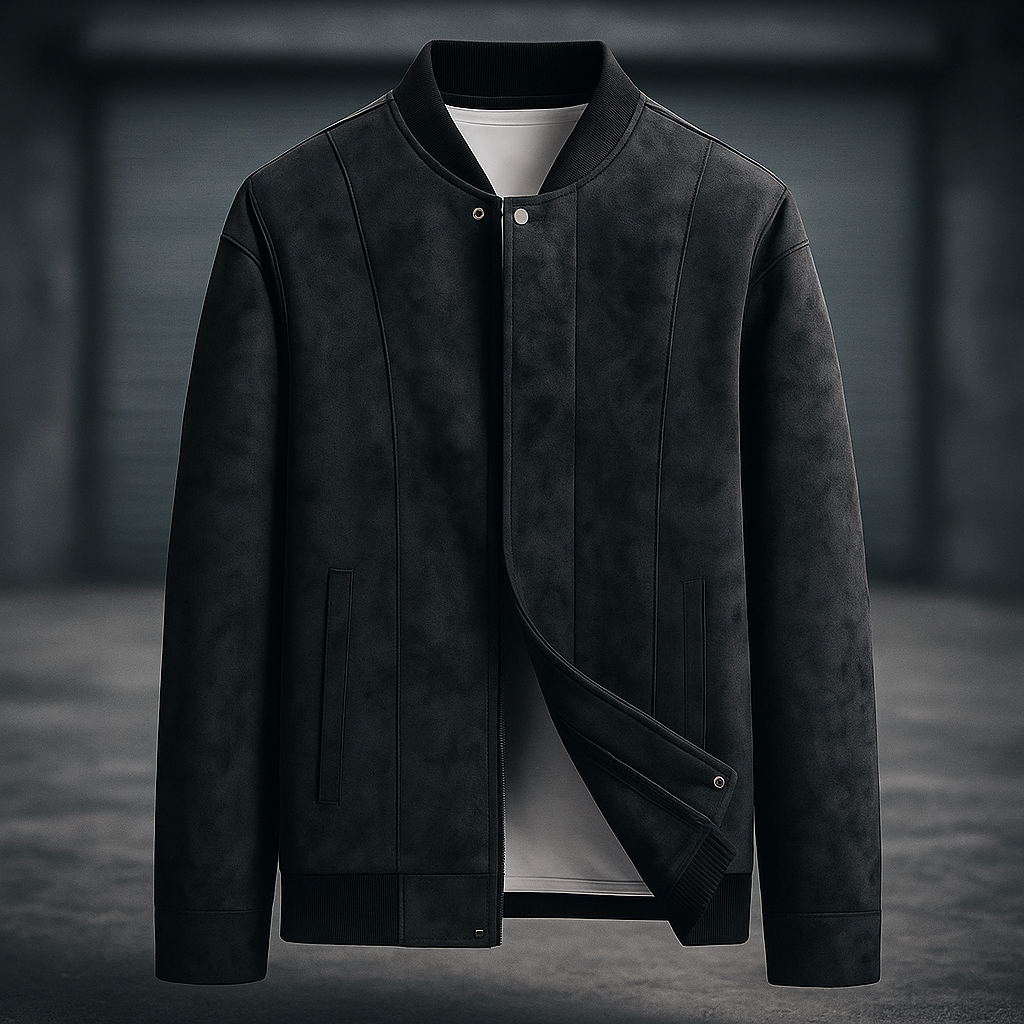 Men's Suede Jacket with Ribbed Collar | Bomber