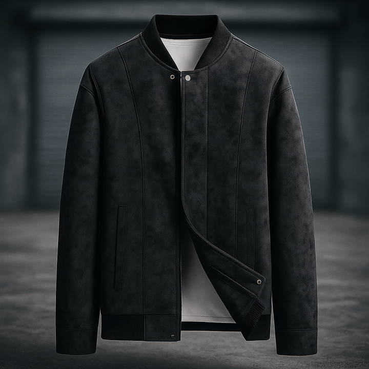 Men's Suede Jacket with Ribbed Collar | Bomber