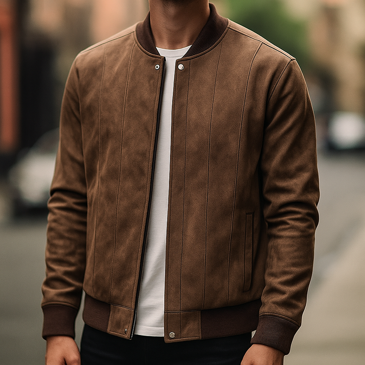 Men's Suede Jacket with Ribbed Collar | Bomber