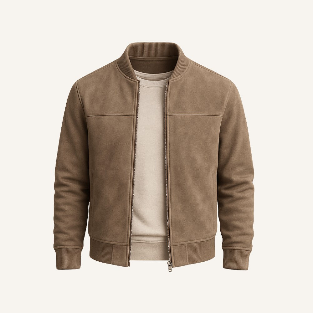 Men's Suede Jacket with Ribbed Cuffs | Zip Up