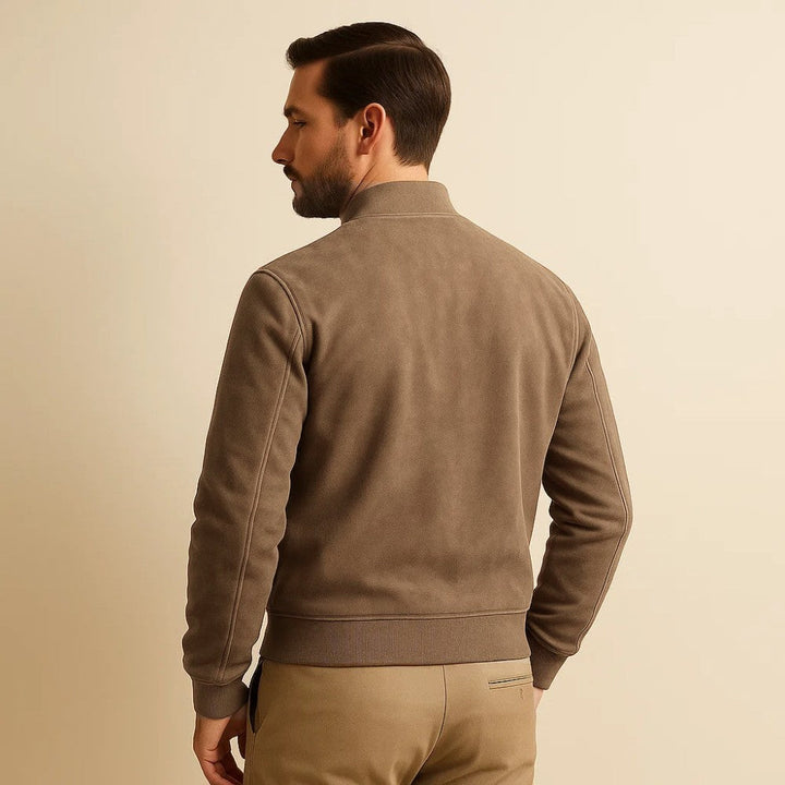 Men's Suede Jacket with Ribbed Cuffs | Zip Up