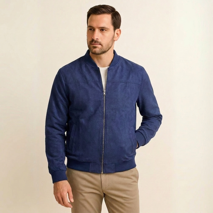 Men's Suede Jacket with Ribbed Cuffs | Zip Up