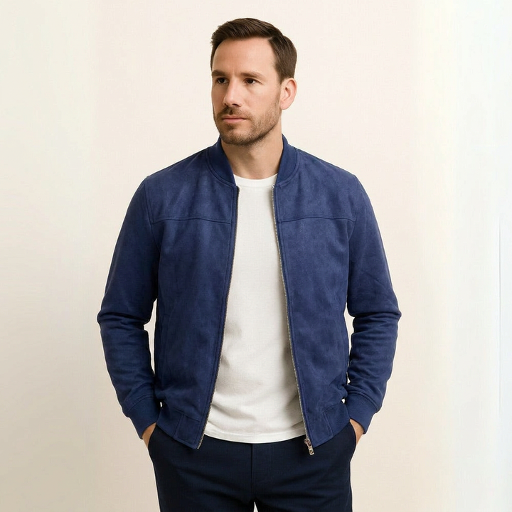 Men's Suede Jacket with Ribbed Cuffs | Zip Up