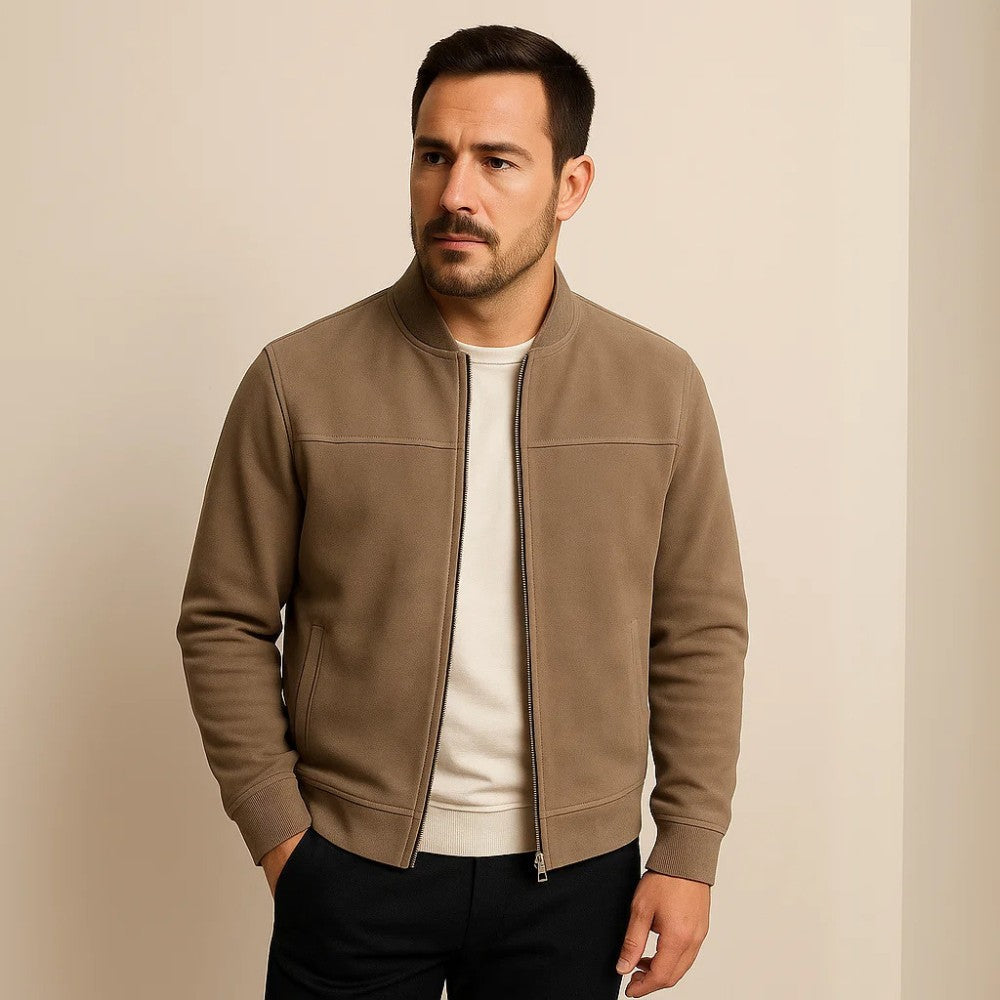 Men's Suede Jacket with Ribbed Cuffs | Zip Up