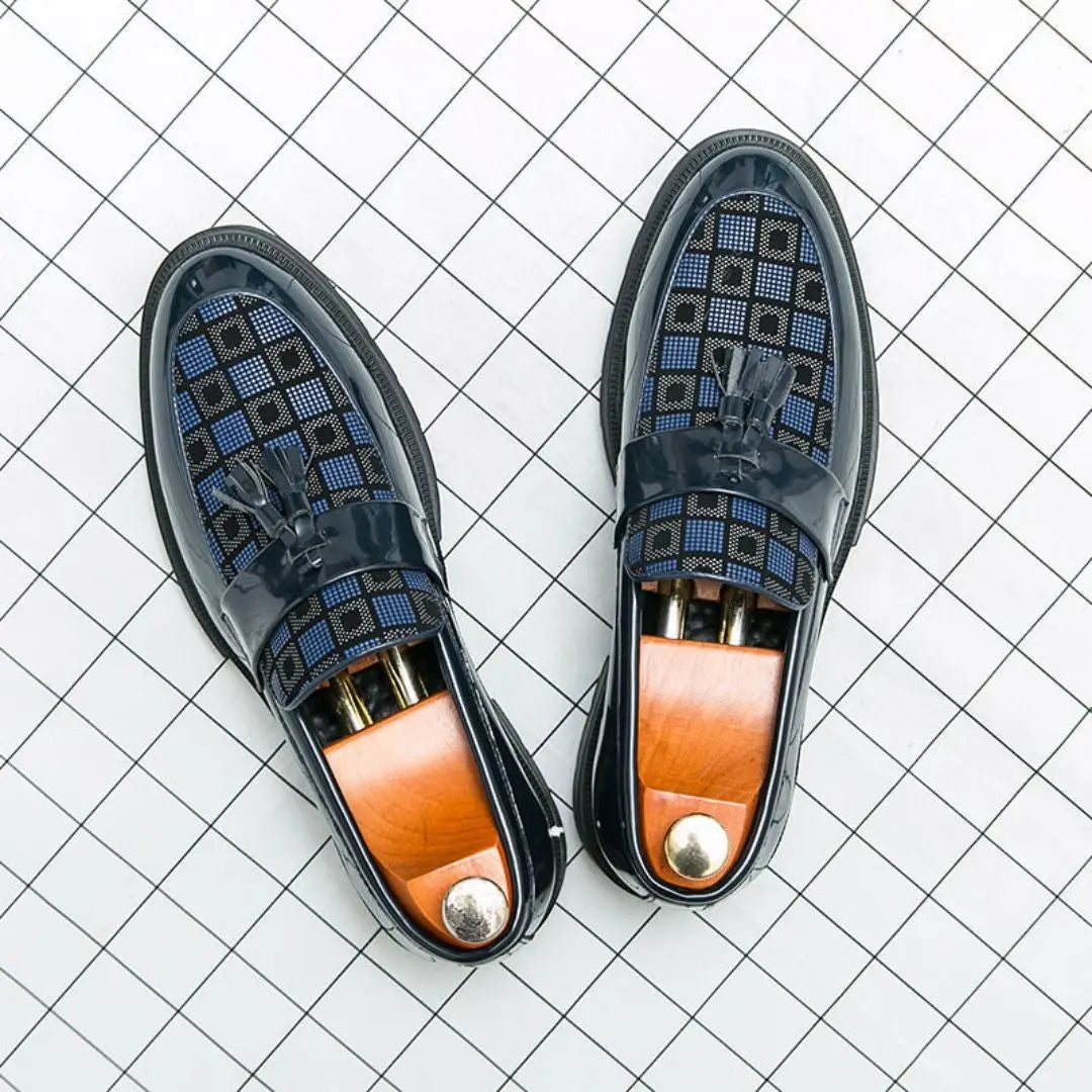 Men's Tassel Loafers with Check Pattern & Chunky Sole | Formal