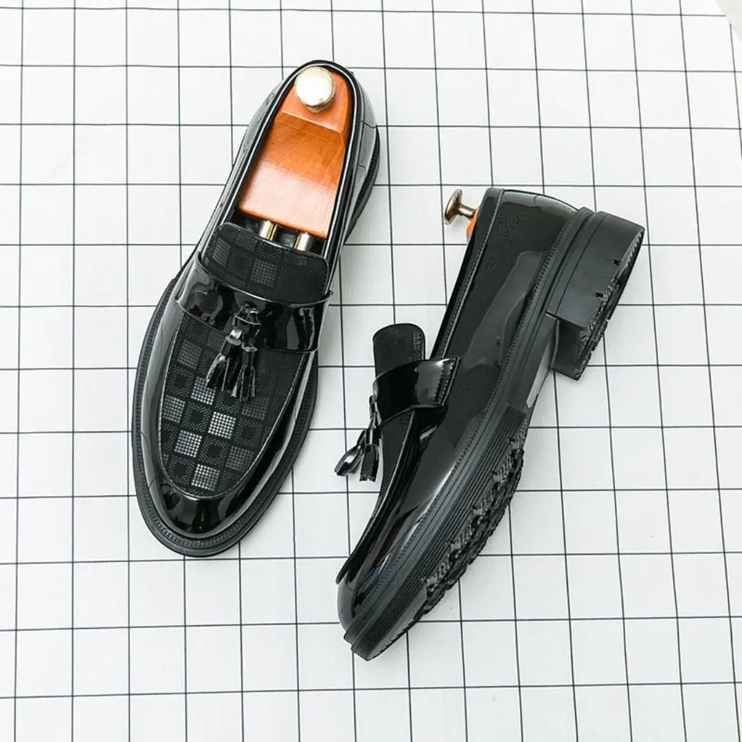 Men's Tassel Loafers with Check Pattern & Chunky Sole | Formal