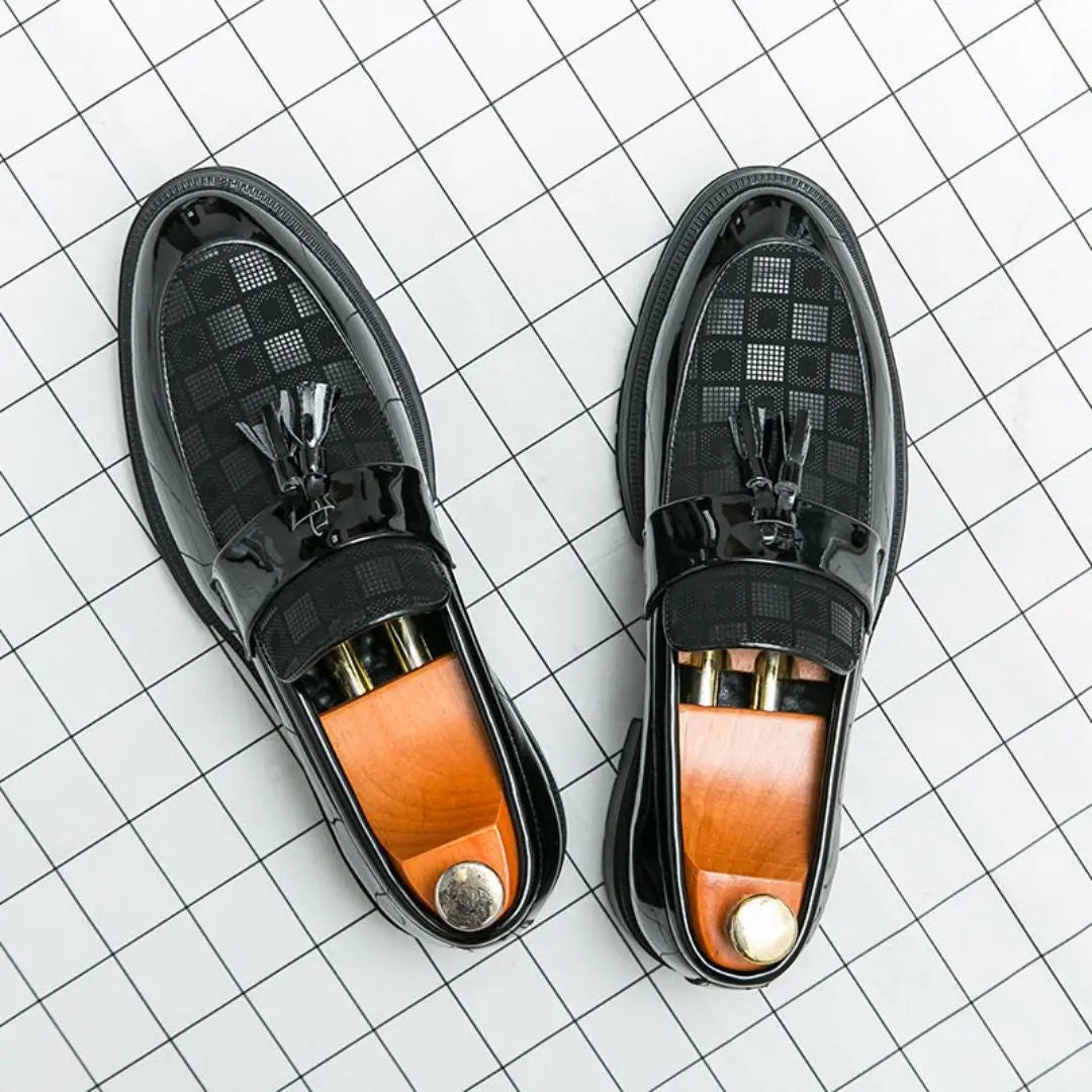 Men's Tassel Loafers with Check Pattern & Chunky Sole | Formal