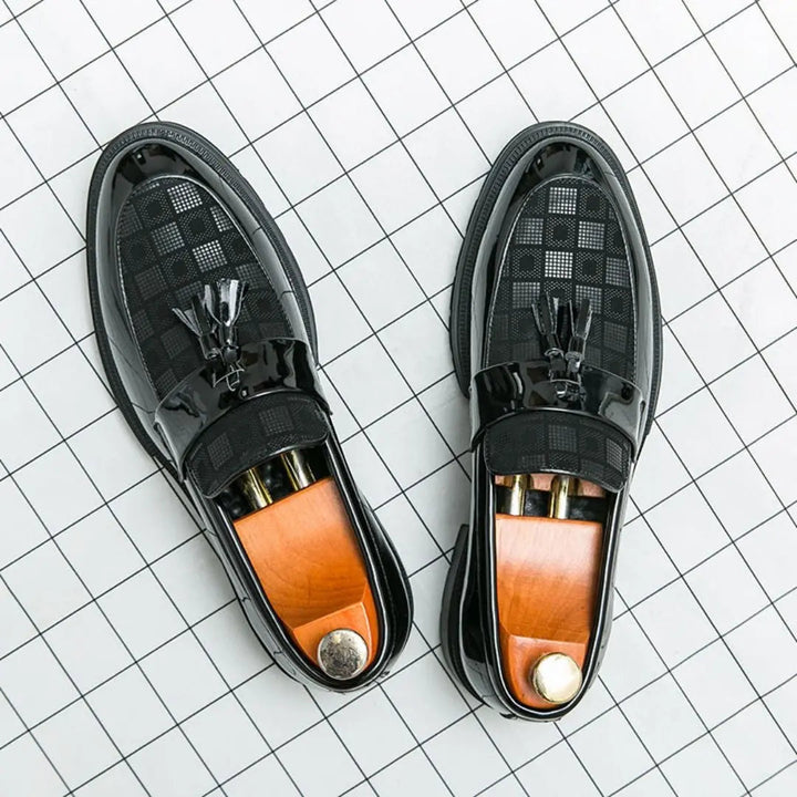 Men's Tassel Loafers with Check Pattern & Chunky Sole | Formal