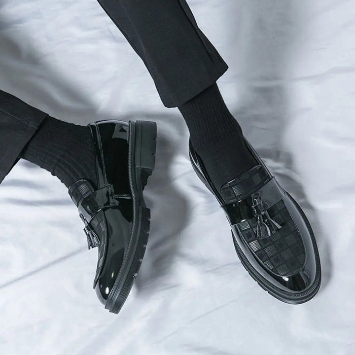 Men's Tassel Loafers with Check Pattern & Chunky Sole | Formal