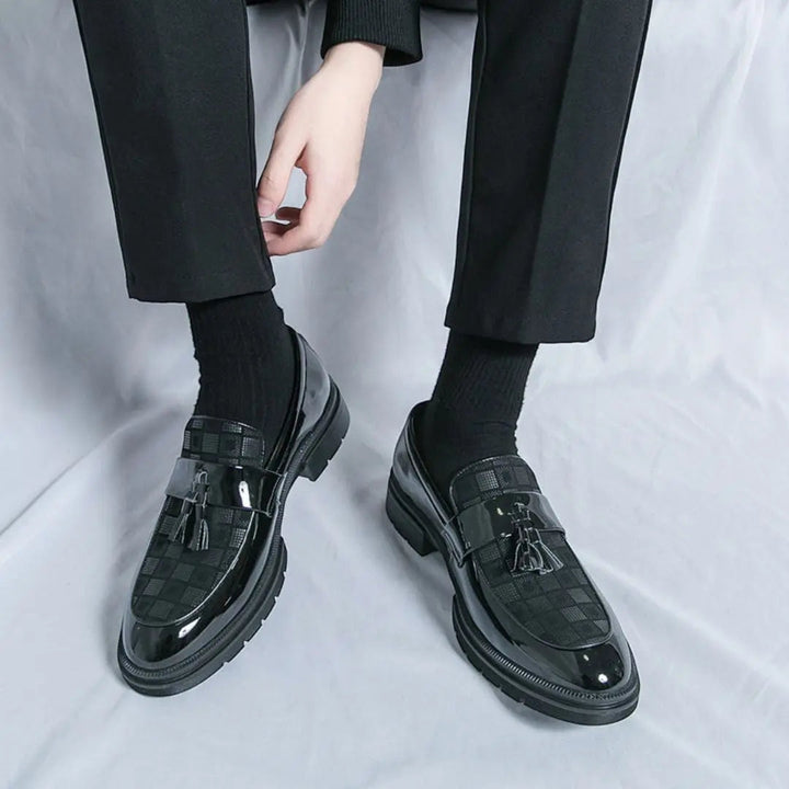 Men's Tassel Loafers with Check Pattern & Chunky Sole | Formal