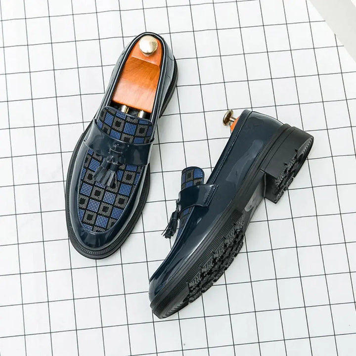 Men's Tassel Loafers with Check Pattern & Chunky Sole | Formal