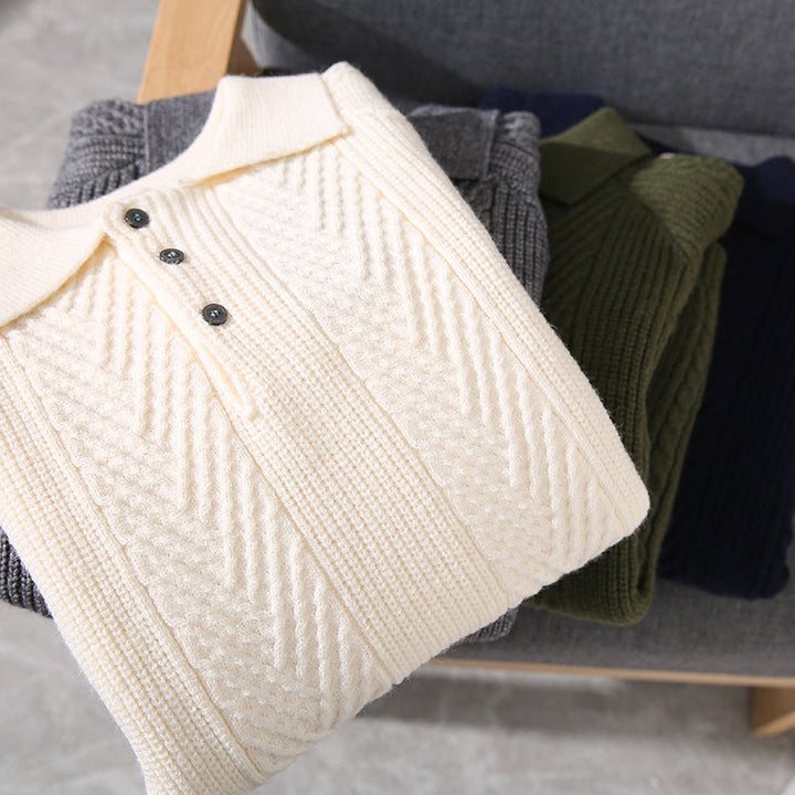 Men's Textured Knit Polo Collar Jumper with Quarter Zip | Slim Fit