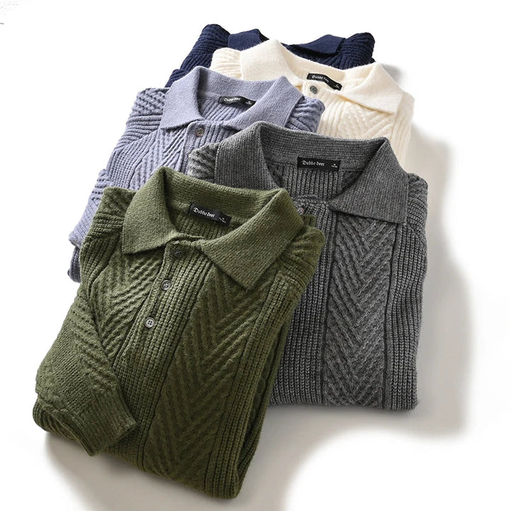 Men's Textured Knit Polo Collar Jumper with Quarter Zip | Slim Fit