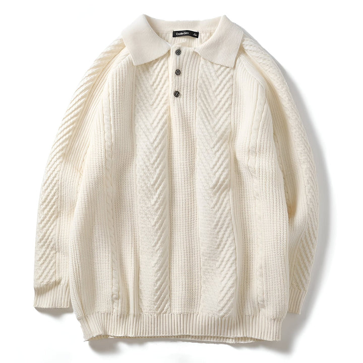 Men's Textured Knit Polo Collar Jumper with Quarter Zip | Slim Fit