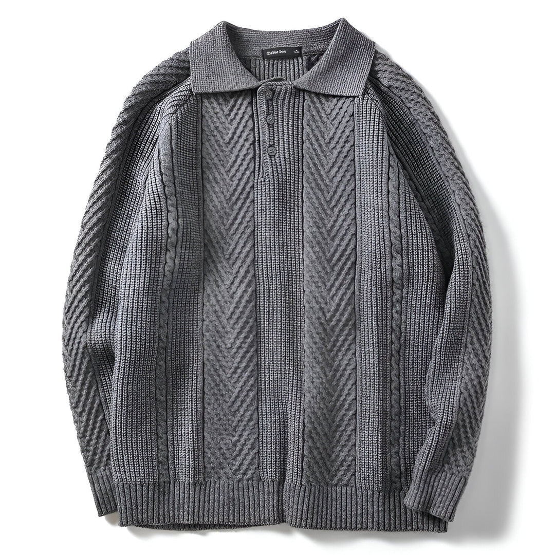Men's Textured Knit Polo Collar Jumper with Quarter Zip | Slim Fit
