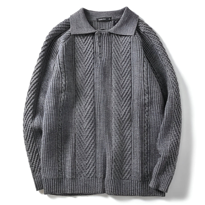 Men's Textured Knit Polo Collar Jumper with Quarter Zip | Slim Fit