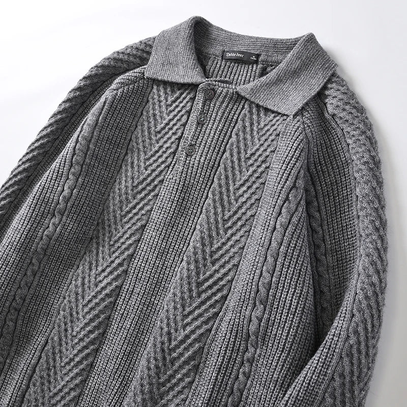 Men's Textured Knit Polo Collar Jumper with Quarter Zip | Slim Fit